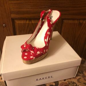 Red and white polka dot heels